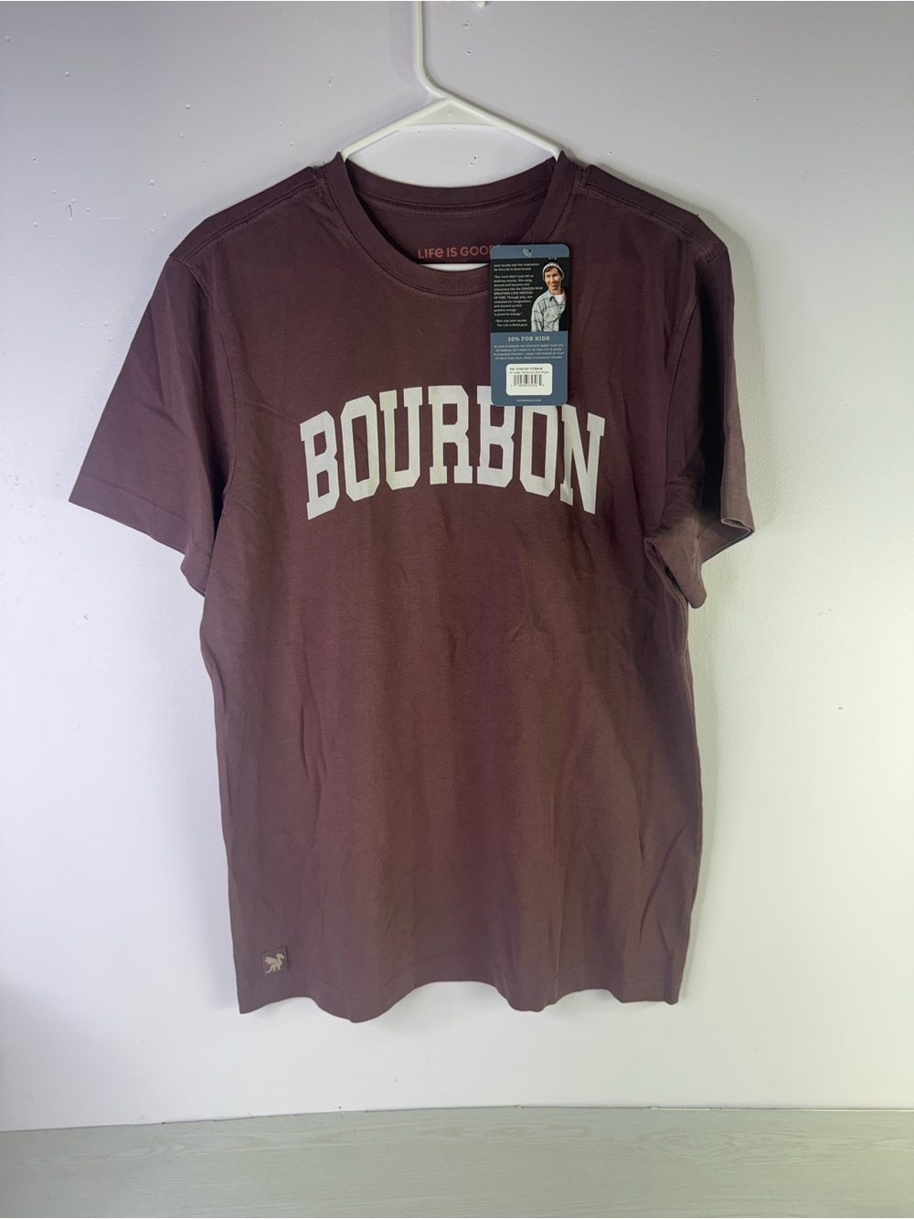 Life is Good purple short-sleeve graphic t-shirt with "BOURBON" Men’s Medium